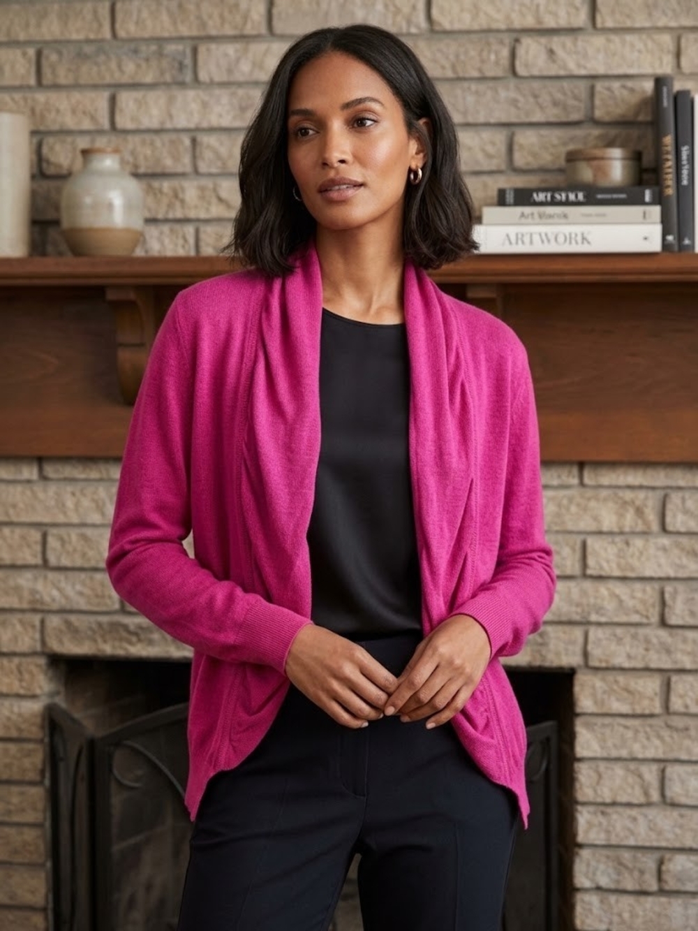 Lafayette 148 New York Linen Open-Front Fuchsia Cardigan